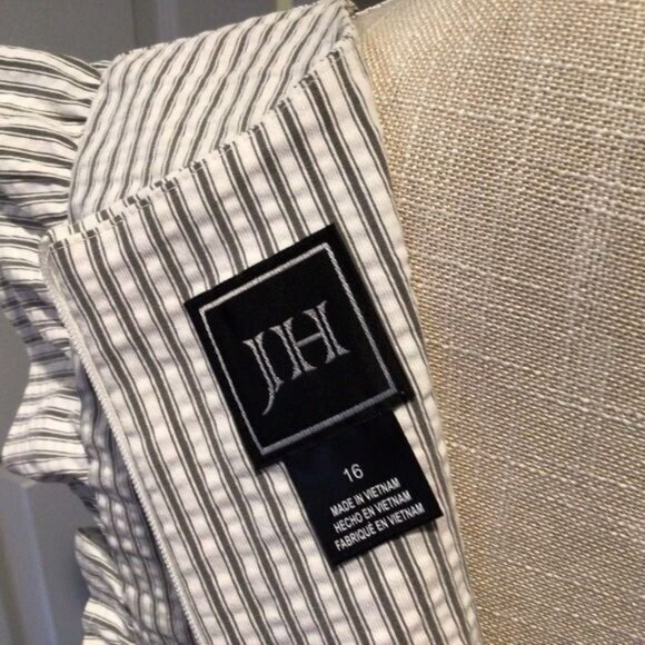 Dress Wing Ruffle Sleeve Pinstripe Crew Neck Zip Stretch Easter Spring Sz 16 - Picture 7 of 14